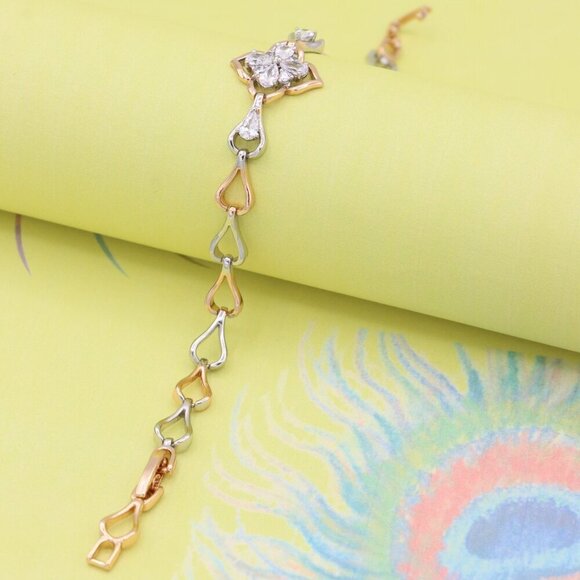 "Elegant Rose Gold & Silver Floral Bracelet with Heart Link Design, XPBL0844 - Picture 7 of 12